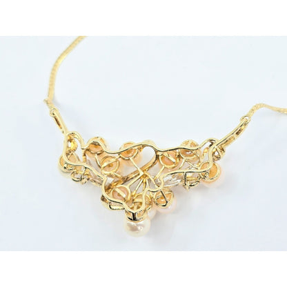 14K Yellow Gold Pearl & Diamond Resizable Choker Flat Link Chain Necklace