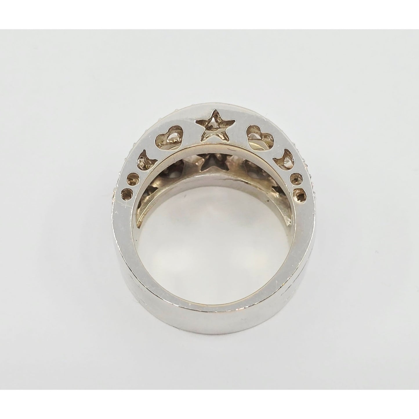 18K White Gold Diamond Wide Band Multi Heart Ring