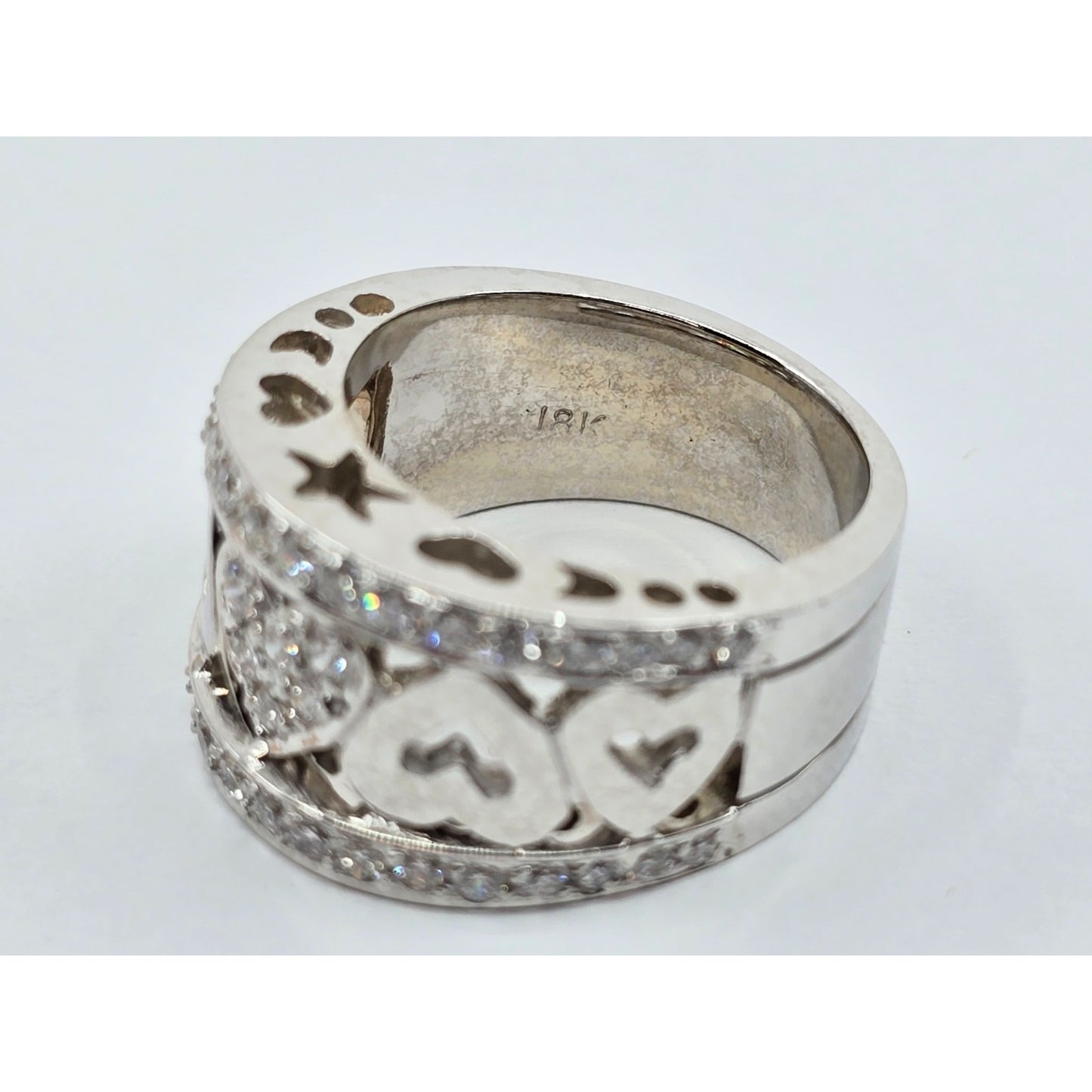 18K White Gold Diamond Wide Band Multi Heart Ring