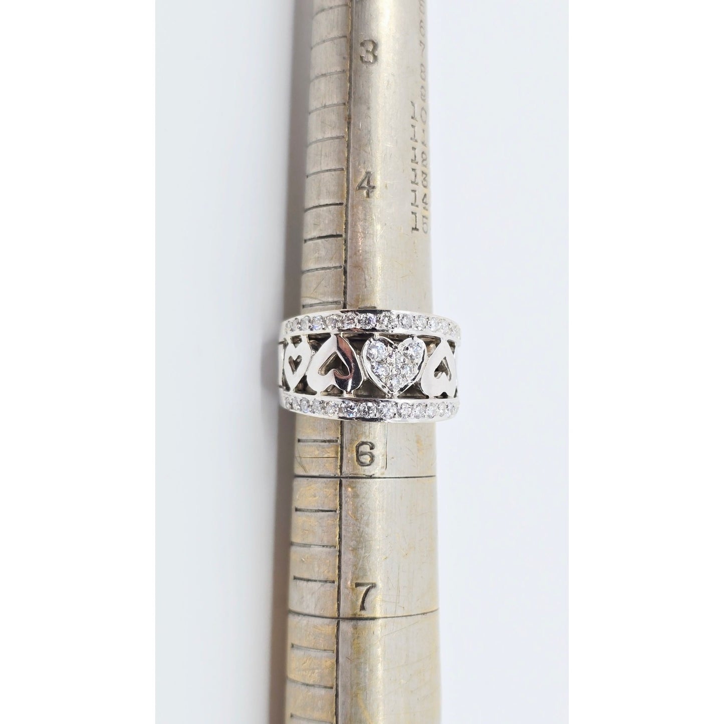 18K White Gold Diamond Wide Band Multi Heart Ring