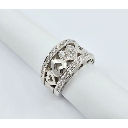 18K White Gold Diamond Wide Band Multi Heart Ring