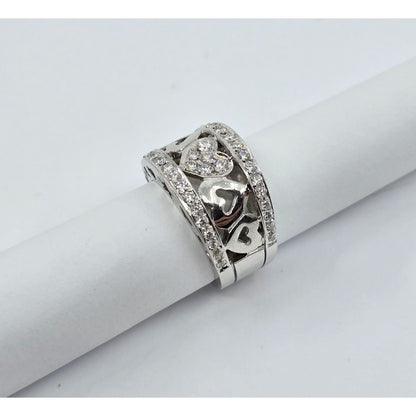 18K White Gold Diamond Wide Band Multi Heart Ring