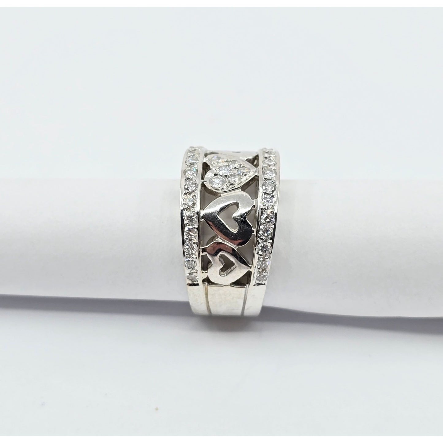 18K White Gold Diamond Wide Band Multi Heart Ring