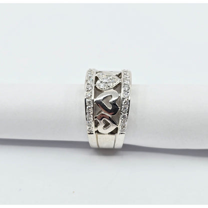 18K White Gold Diamond Wide Band Multi Heart Ring