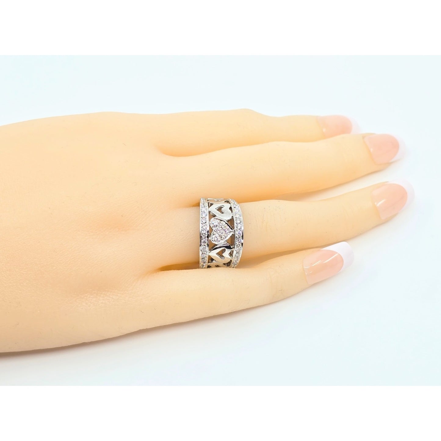 18K White Gold Diamond Wide Band Multi Heart Ring