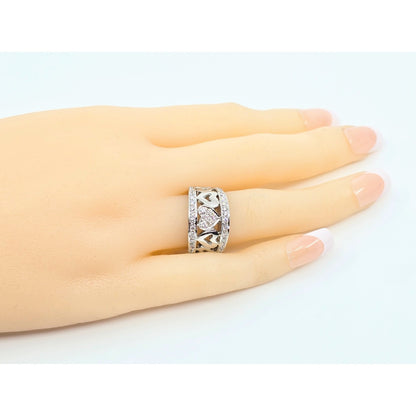 18K White Gold Diamond Wide Band Multi Heart Ring
