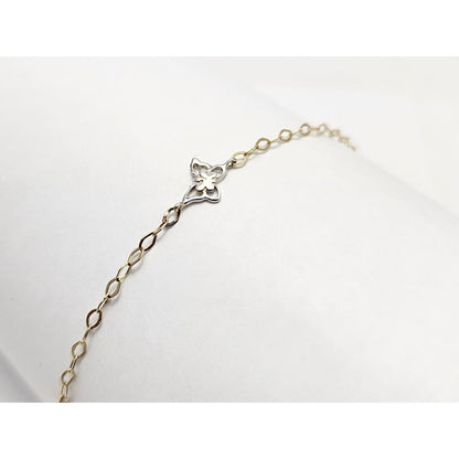 10K Tri Tone Gold Butterfly Resizable Link Chain Anklet Bracelet