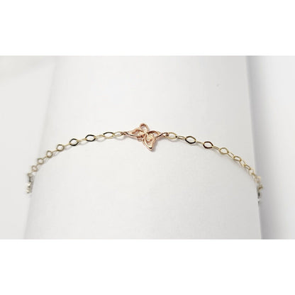 10K Tri Tone Gold Butterfly Resizable Link Chain Anklet Bracelet