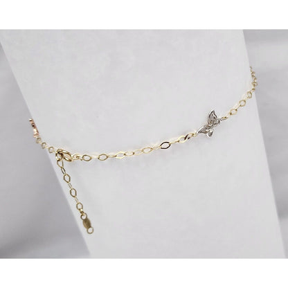 10K Tri Tone Gold Butterfly Resizable Link Chain Anklet Bracelet