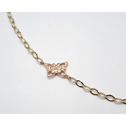 10K Tri Tone Gold Butterfly Resizable Link Chain Anklet Bracelet