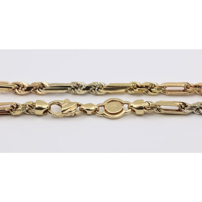 14K Tri Tone Gold Milano Rope Chain Necklace