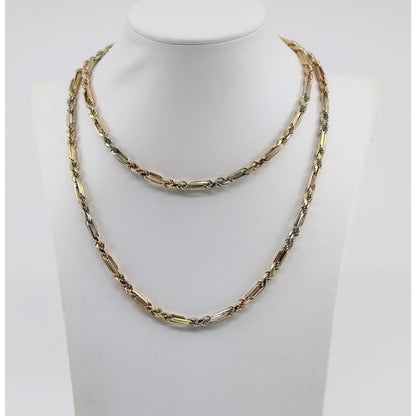 14K Tri Tone Gold Milano Rope Chain Necklace