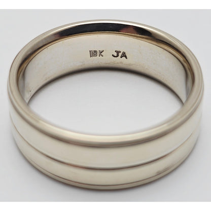 18K White Gold Polished Lined Wedding Band Ring