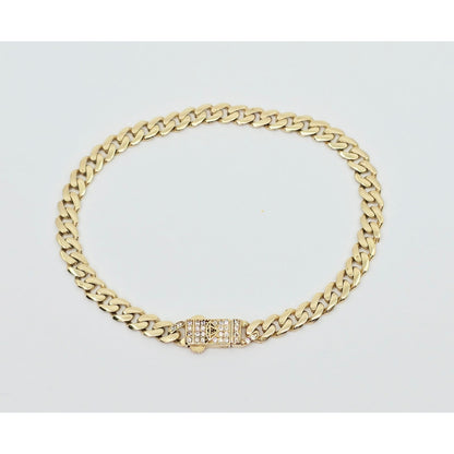 14K Yellow Gold Cuban Link CZ Bracelet