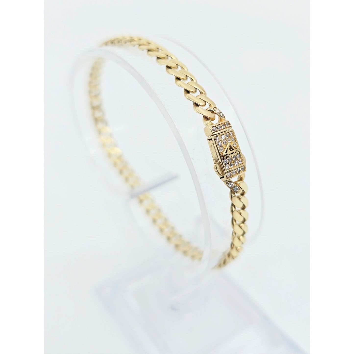 14K Yellow Gold Cuban Link CZ Bracelet