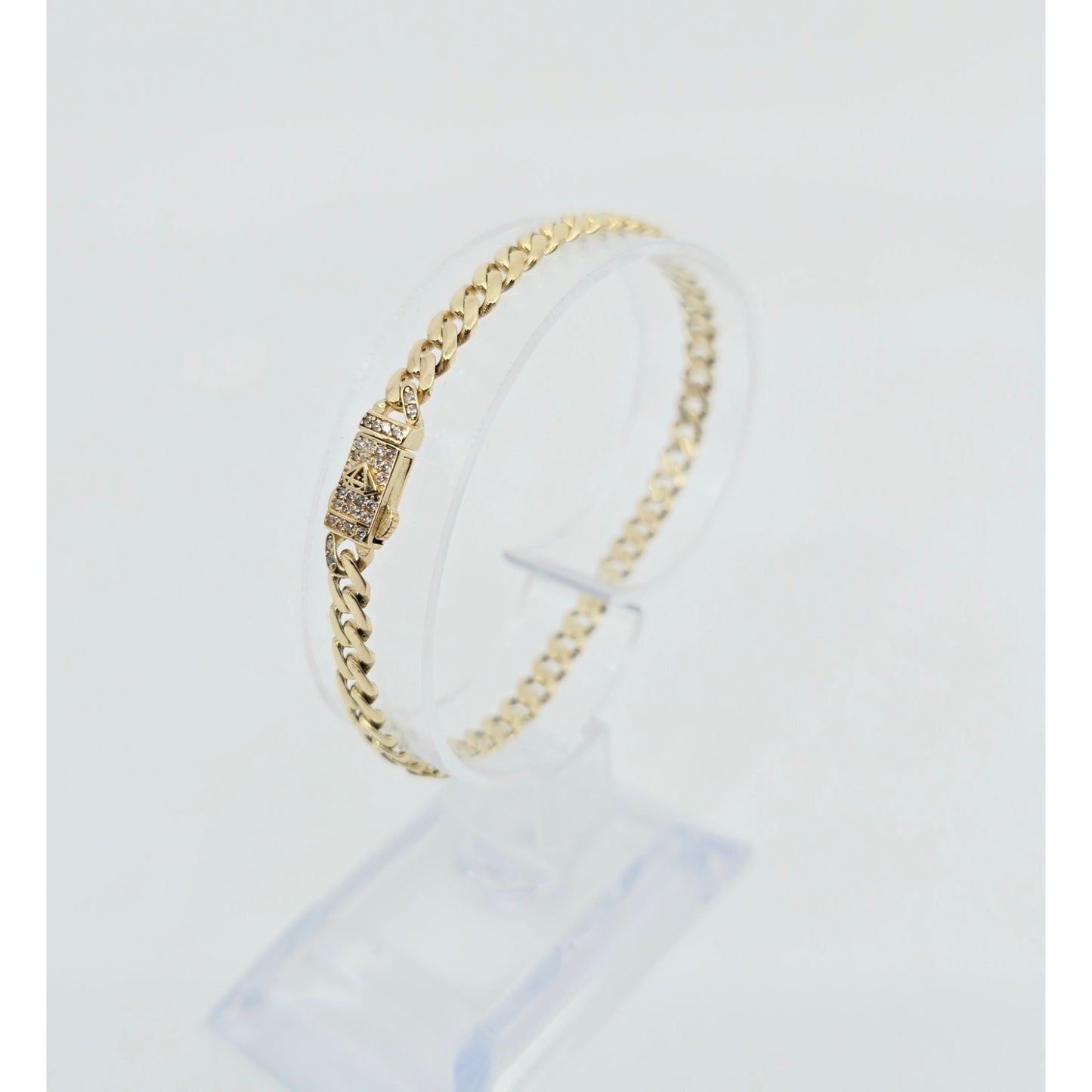 14K Yellow Gold Cuban Link CZ Bracelet
