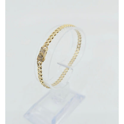14K Yellow Gold Cuban Link CZ Bracelet