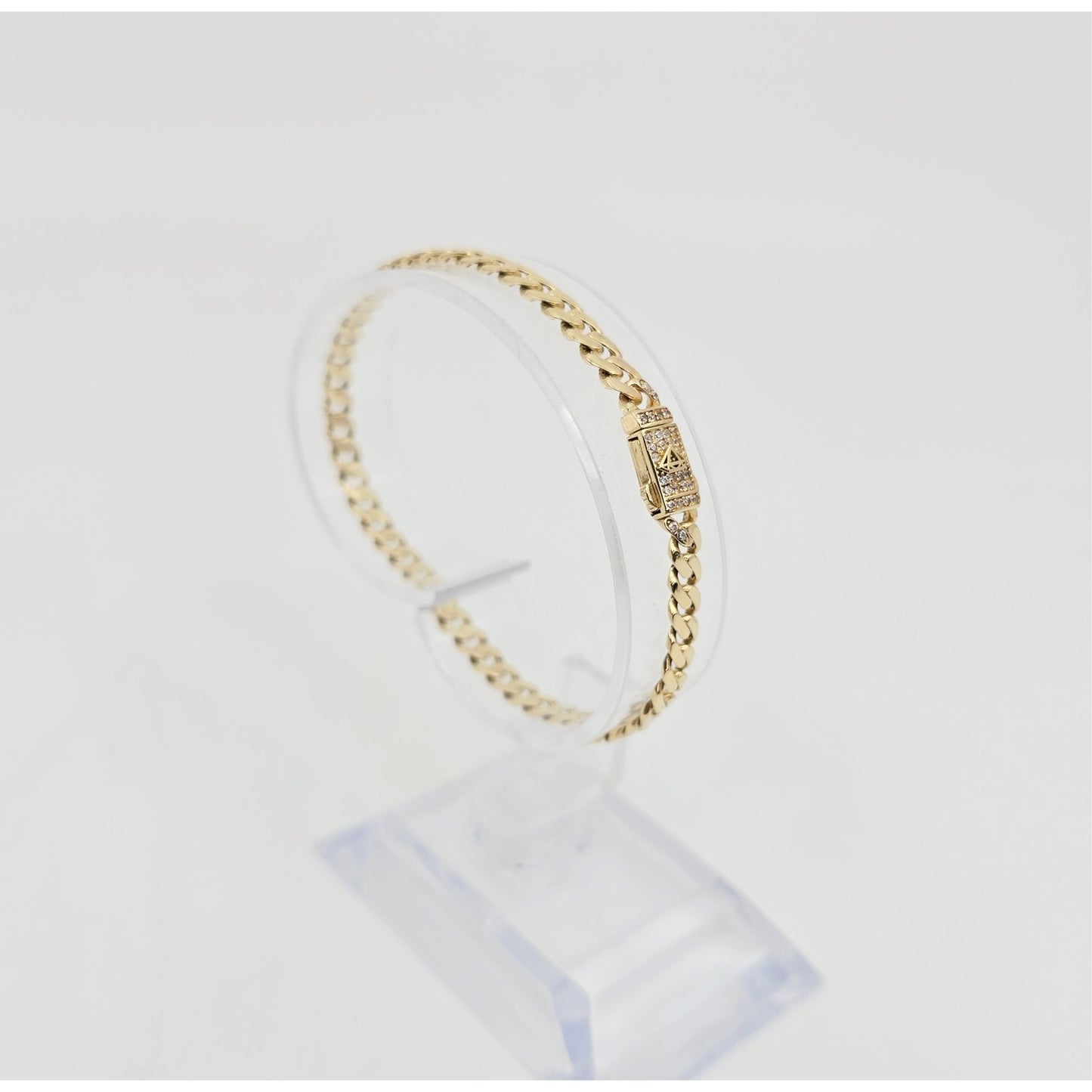 14K Yellow Gold Cuban Link CZ Bracelet