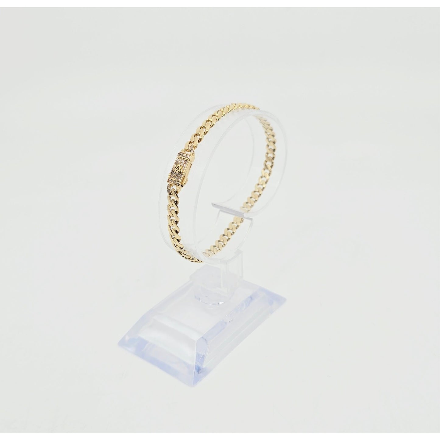 14K Yellow Gold Cuban Link CZ Bracelet