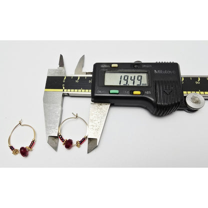 10K Yellow Gold Red Beaded Crystal Hoop Hook Earrings