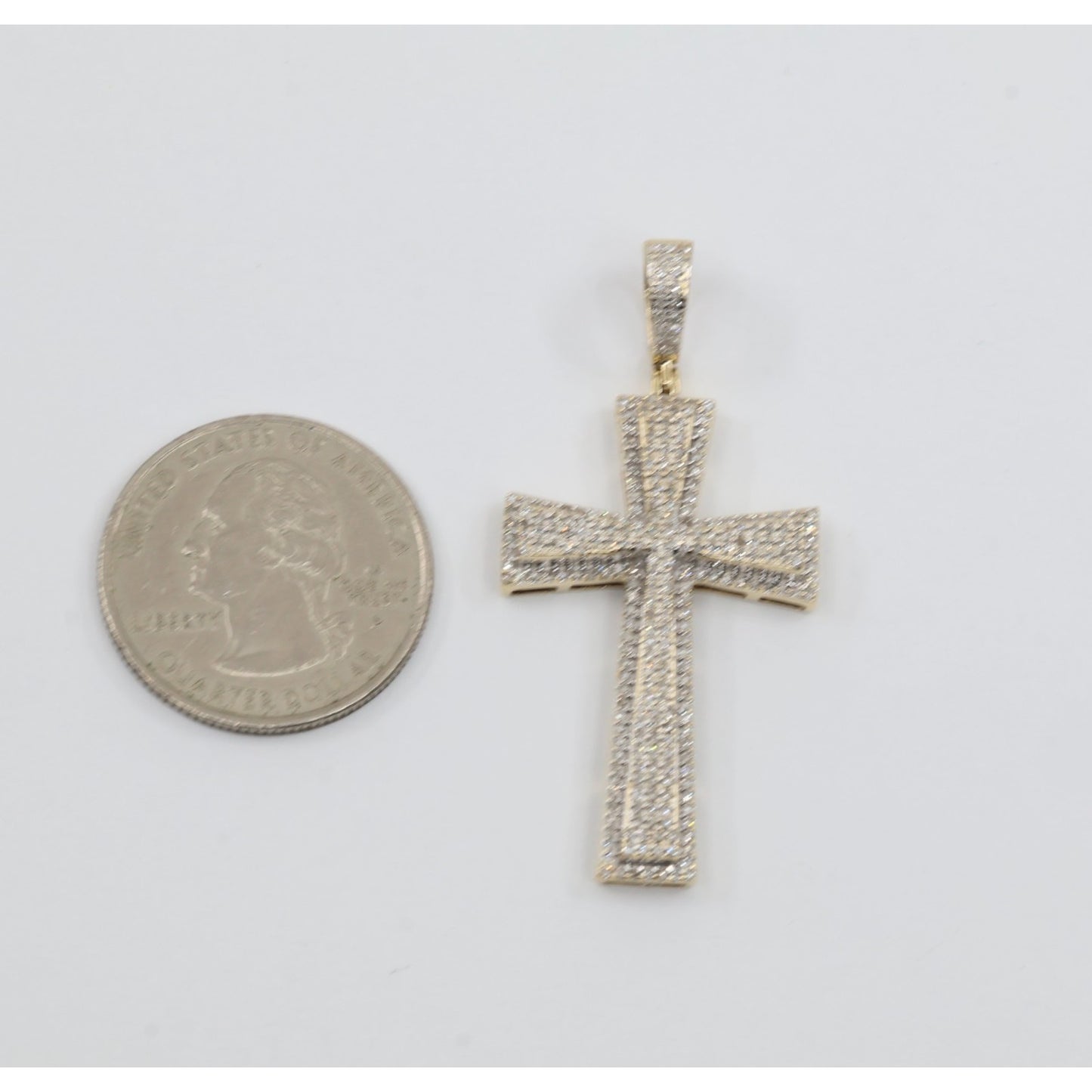 10K Two Tone Gold Diamond Cross Pendant Charm