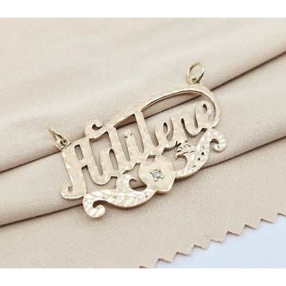 10K Yellow Gold Name Initial "Adilene" Diamond Charm Pendant
