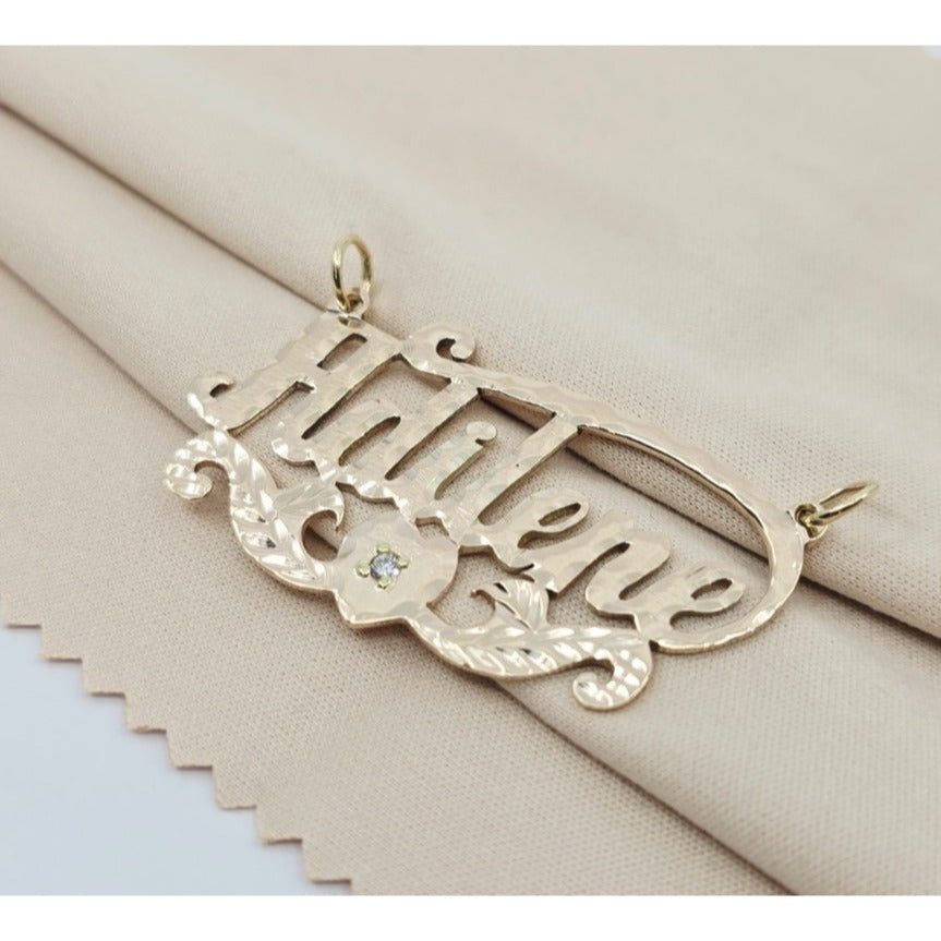 10K Yellow Gold Name Initial "Adilene" Diamond Charm Pendant