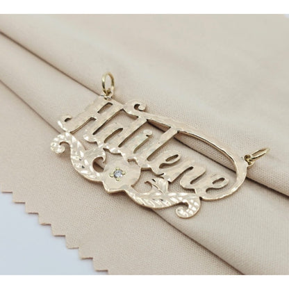 10K Yellow Gold Name Initial "Adilene" Diamond Charm Pendant