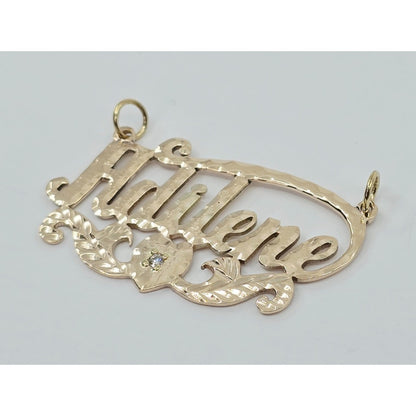 10K Yellow Gold Name Initial "Adilene" Diamond Charm Pendant