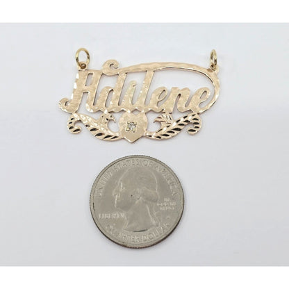10K Yellow Gold Name Initial "Adilene" Diamond Charm Pendant