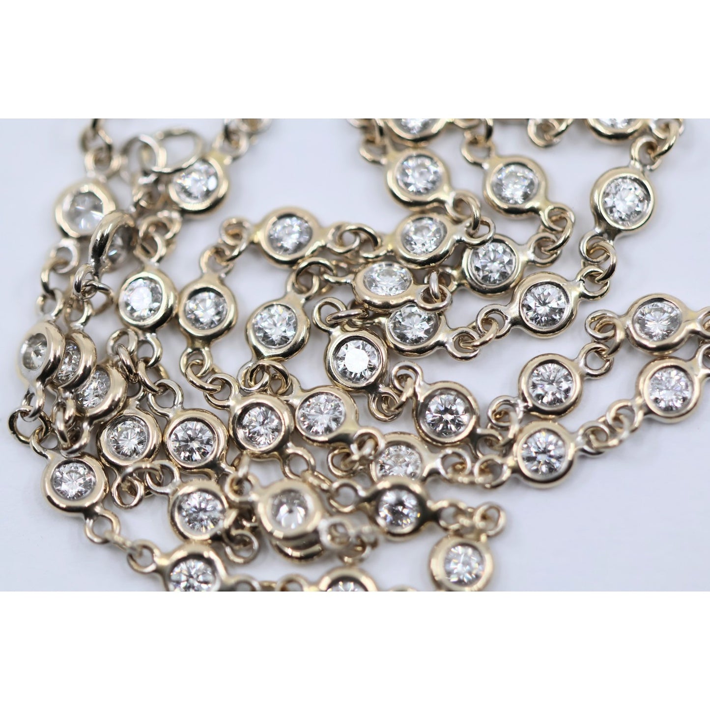 18K White Gold Bezel Set Diamond Station Link Chain Necklace