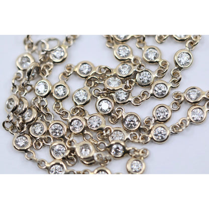 18K White Gold Bezel Set Diamond Station Link Chain Necklace