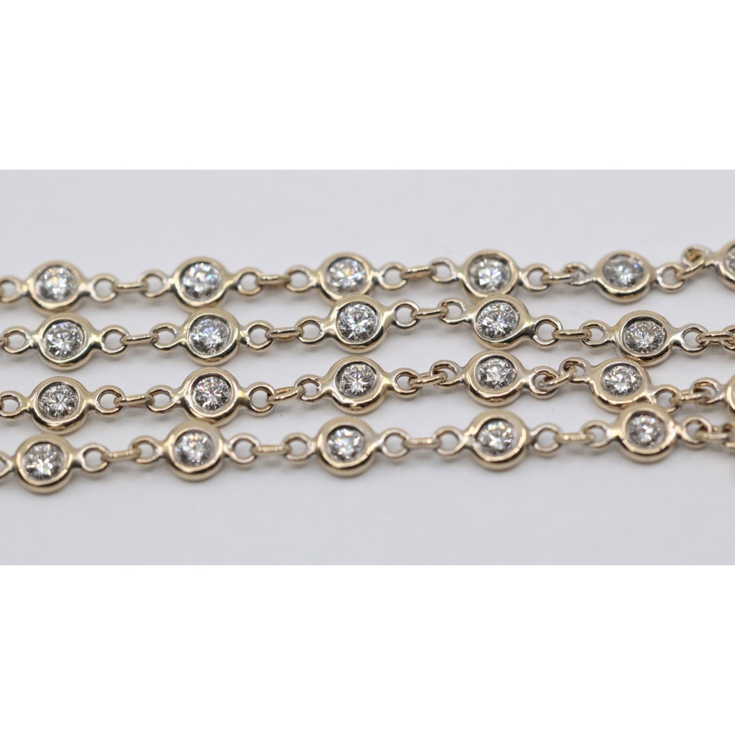 18K White Gold Bezel Set Diamond Station Link Chain Necklace