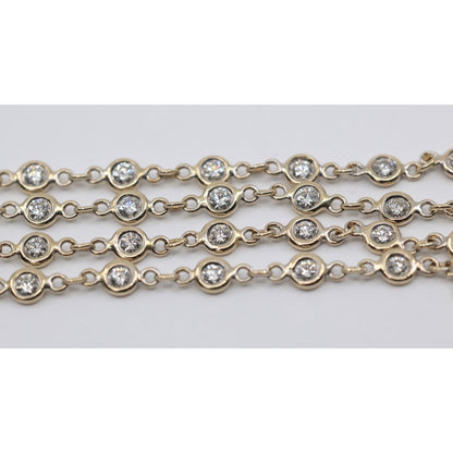 18K White Gold Bezel Set Diamond Station Link Chain Necklace