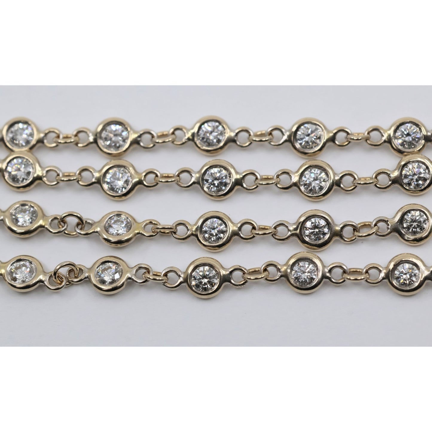 18K White Gold Bezel Set Diamond Station Link Chain Necklace