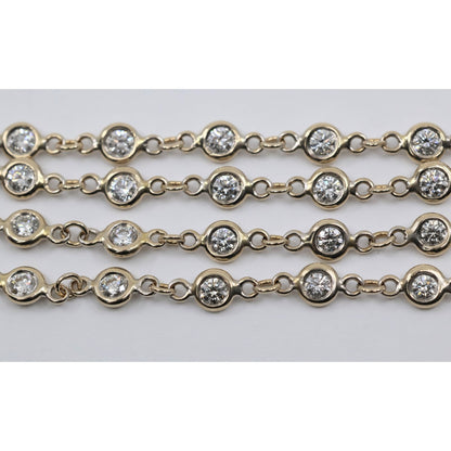 18K White Gold Bezel Set Diamond Station Link Chain Necklace