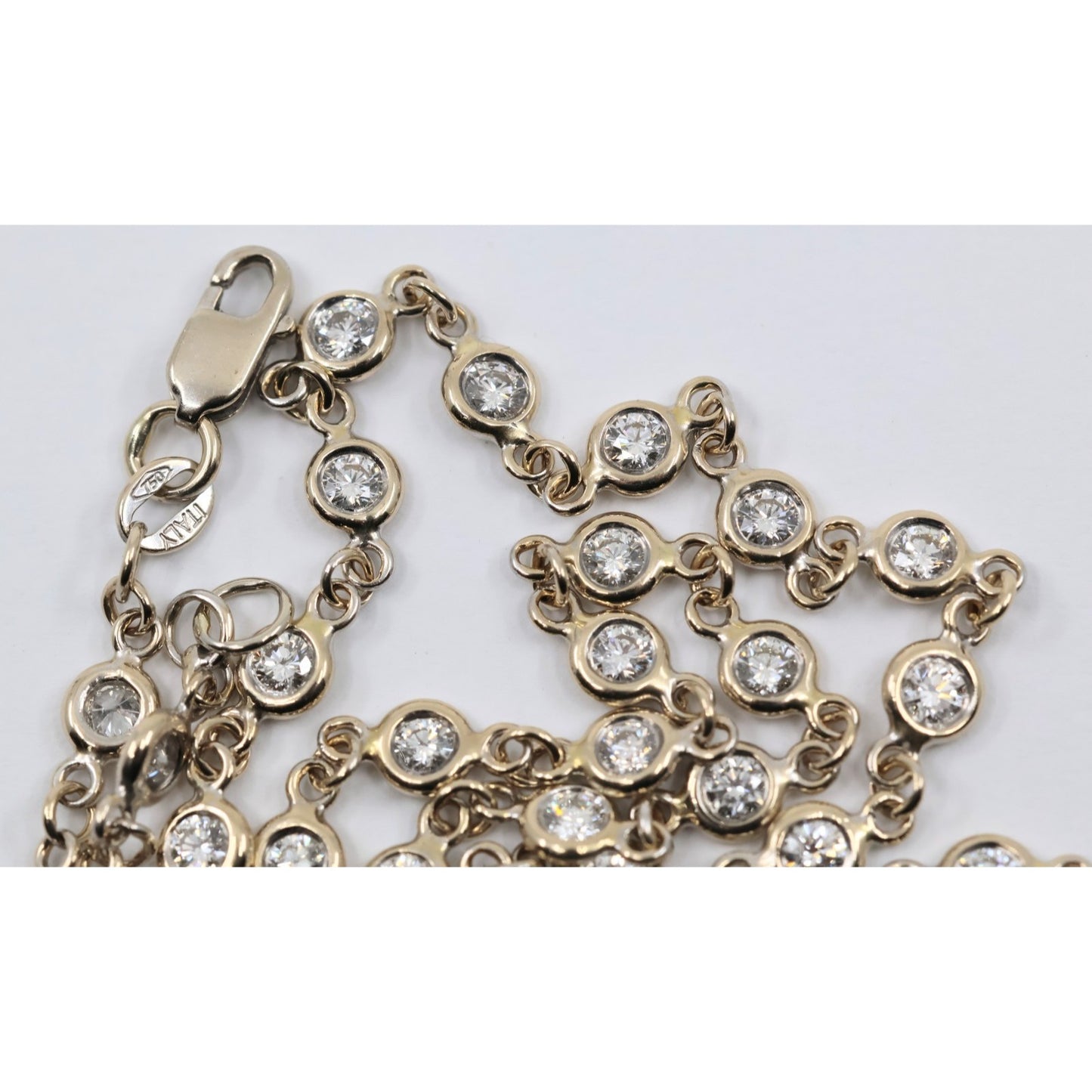 18K White Gold Bezel Set Diamond Station Link Chain Necklace