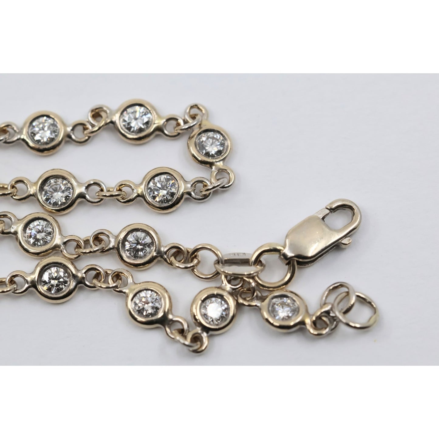 18K White Gold Bezel Set Diamond Station Link Chain Necklace