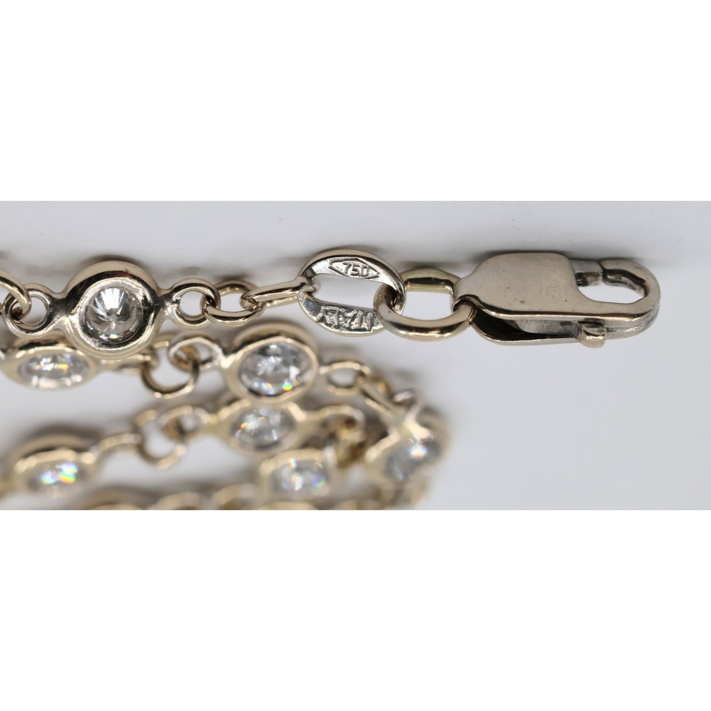 18K White Gold Bezel Set Diamond Station Link Chain Necklace