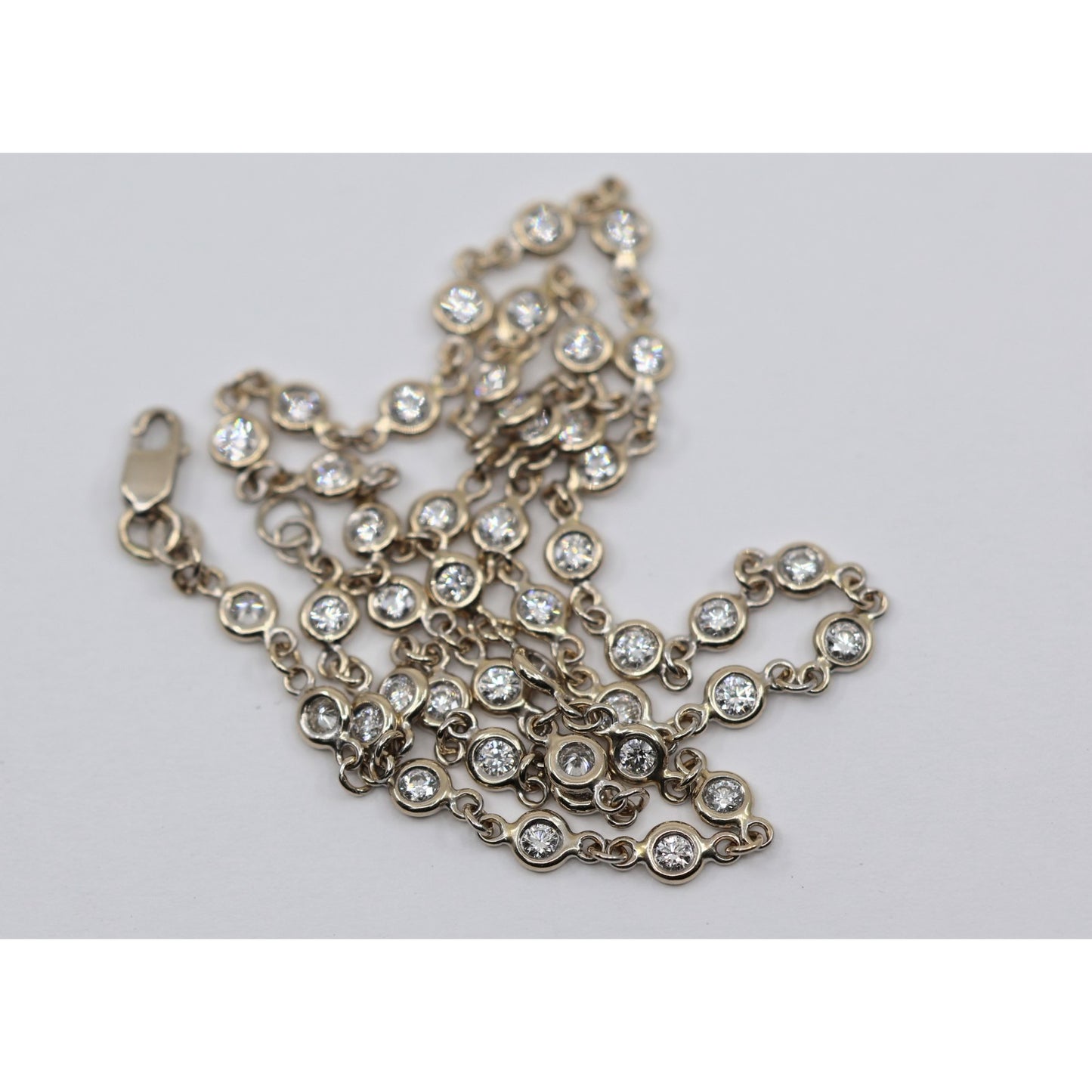 18K White Gold Bezel Set Diamond Station Link Chain Necklace