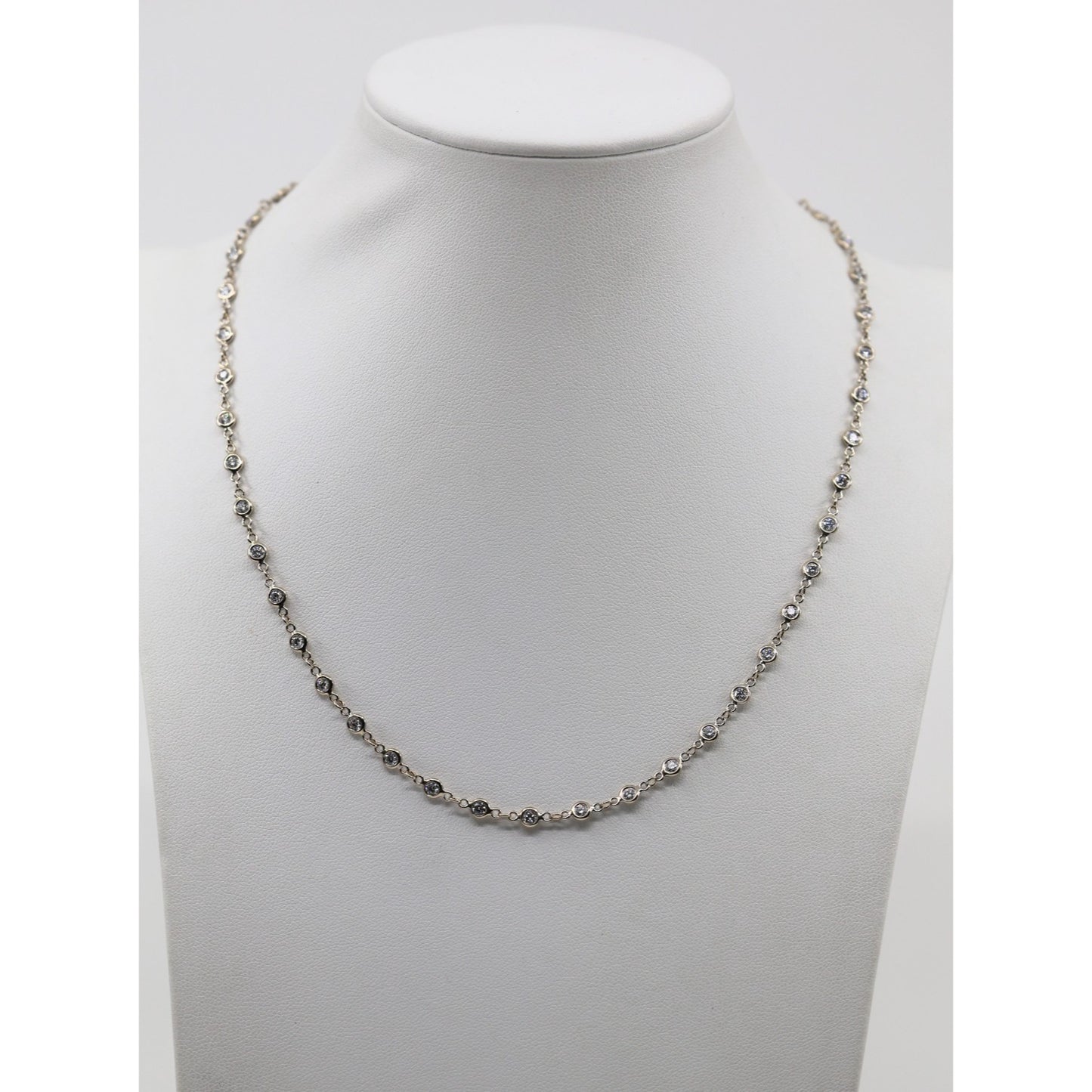 18K White Gold Bezel Set Diamond Station Link Chain Necklace