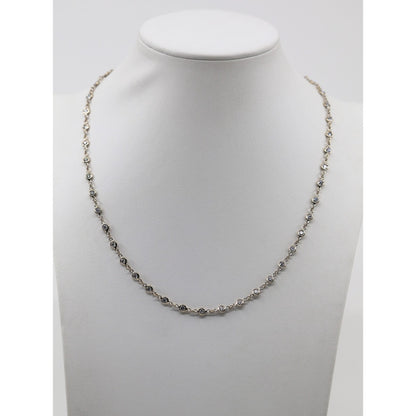 18K White Gold Bezel Set Diamond Station Link Chain Necklace