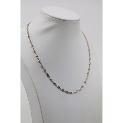18K White Gold Bezel Set Diamond Station Link Chain Necklace