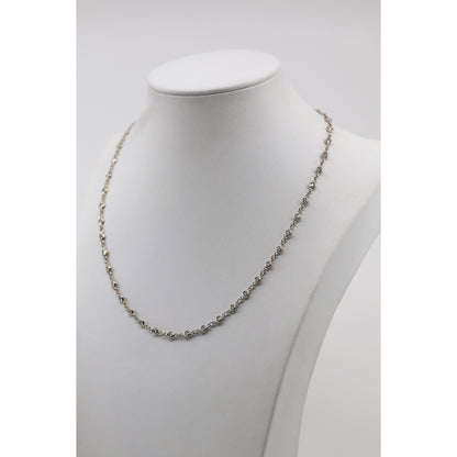 18K White Gold Bezel Set Diamond Station Link Chain Necklace