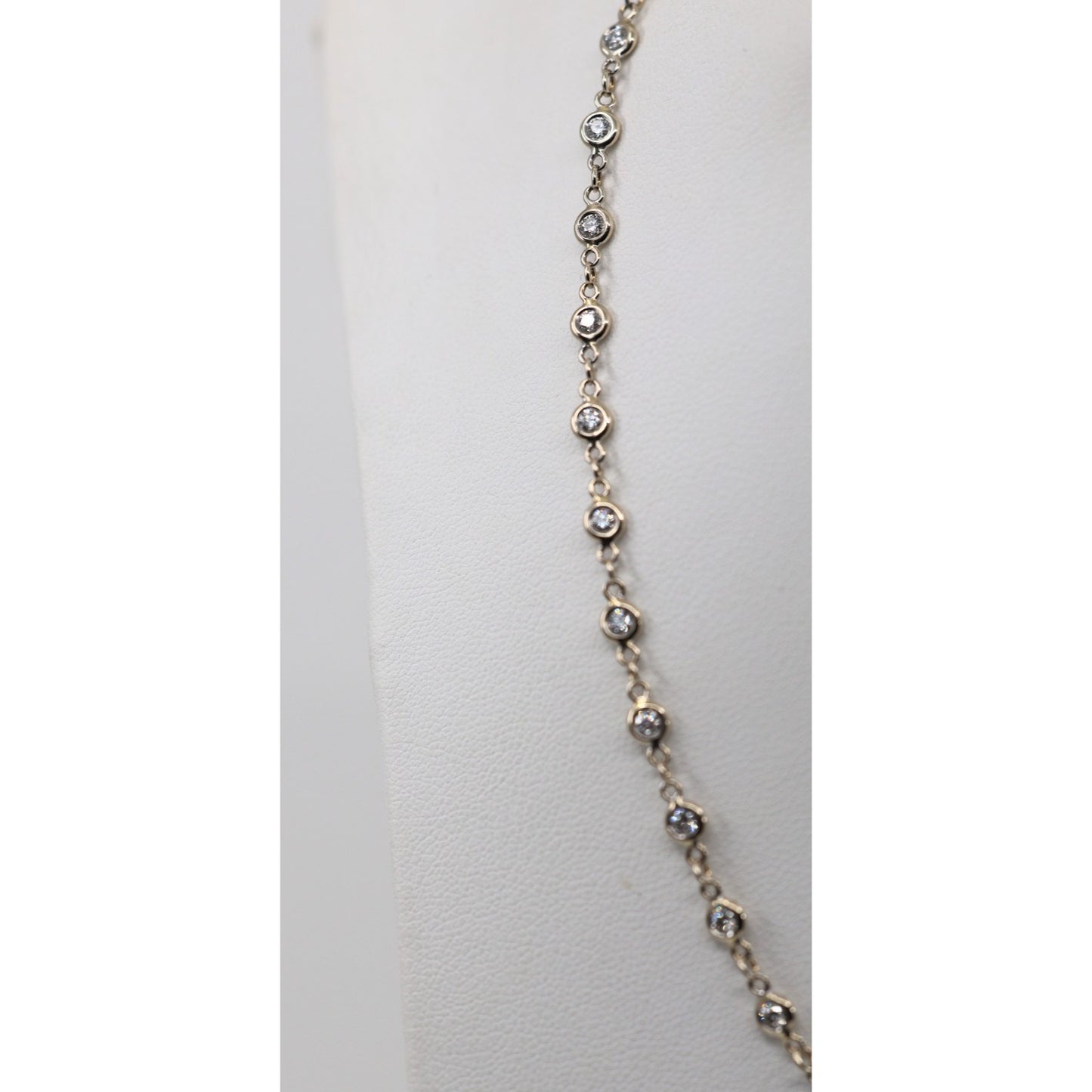 18K White Gold Bezel Set Diamond Station Link Chain Necklace