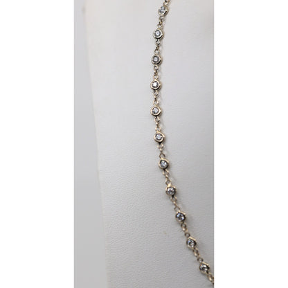 18K White Gold Bezel Set Diamond Station Link Chain Necklace