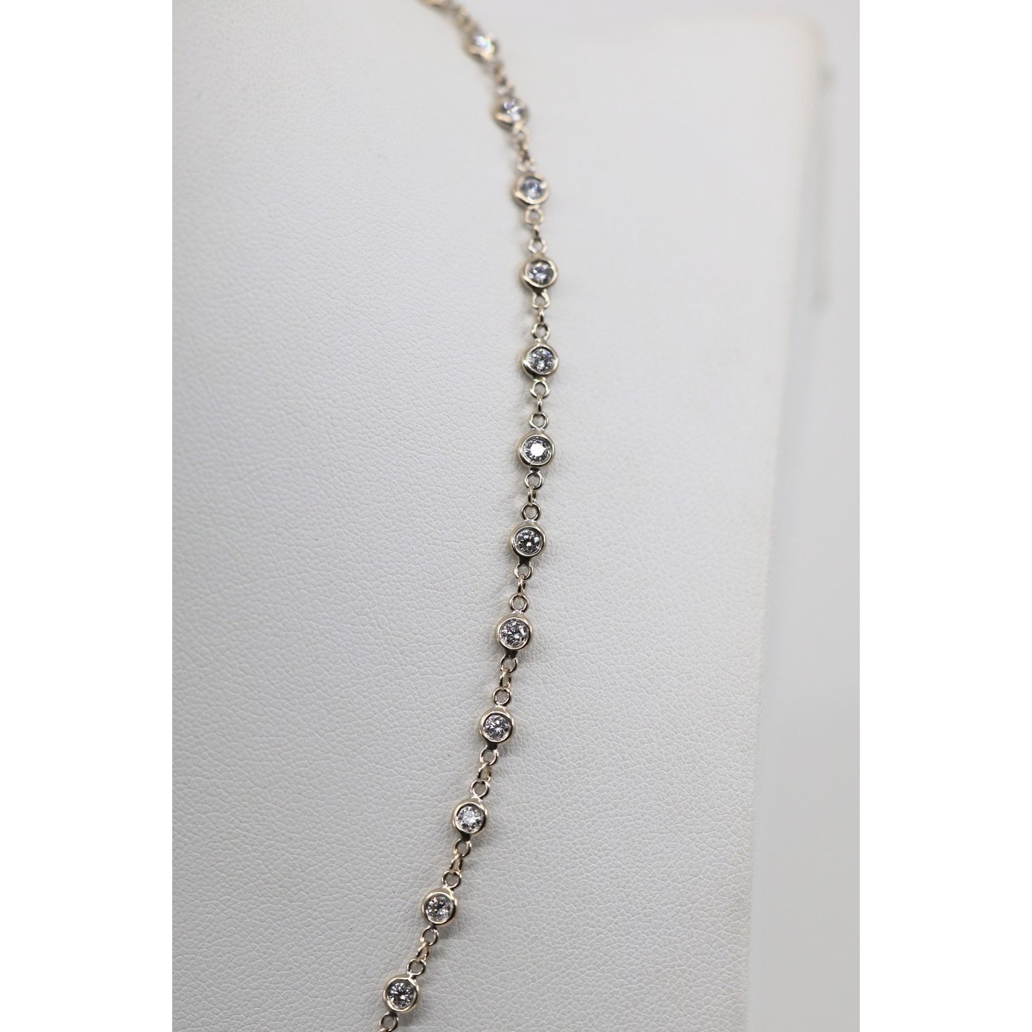 18K White Gold Bezel Set Diamond Station Link Chain Necklace