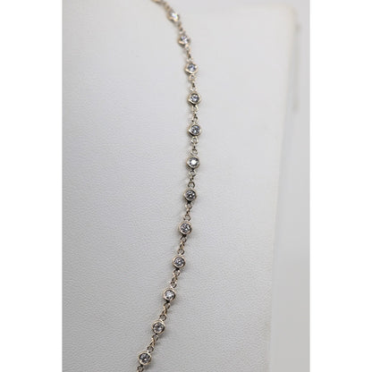 18K White Gold Bezel Set Diamond Station Link Chain Necklace