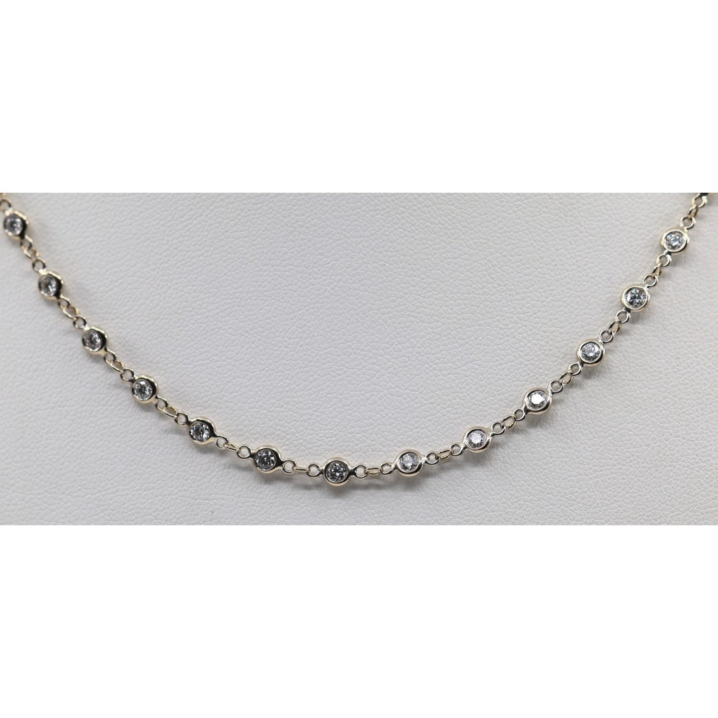 18K White Gold Bezel Set Diamond Station Link Chain Necklace