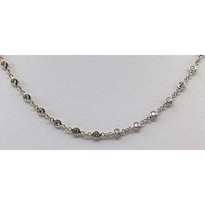 18K White Gold Bezel Set Diamond Station Link Chain Necklace